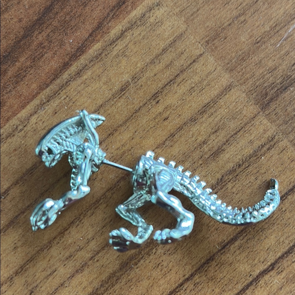 Silver Dinosaur Alien Predator Earring